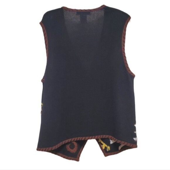 Vintage Embroidered Knit Vest Zip Up Animal Leopard Zebra - Picture 4 of 16